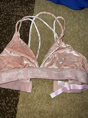 PINK VICTORIA’S SECRET Velvet Triangle Strappy Bralette Size S Multiple Colors • $10