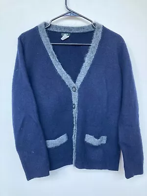 J. Crew 100% Wool Mohair Trim Cardigan Sweater Navy Blue Large • $14