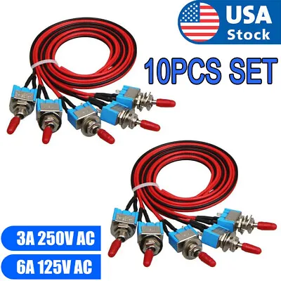 10PCS SPST Mini Toggle Switch Wires On/Off Metal Small Automotive/Boat/Car/Truck • $10.88