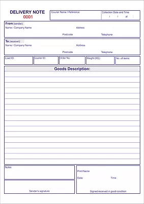 Duplicate A4  Delivery Note 50 Sets Per Pad Serially Numbered Carbonless Ncr • £8.40
