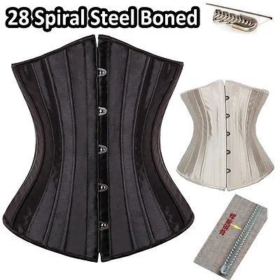 Women Boned Gothic Underbust Corset Burlesque Basque Lace Up Overbust Costume UK • £22.79