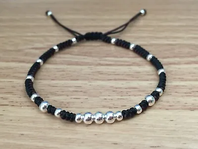 Men's Fashion Brown & Black Silver Beaded Braided Adjustable Shamballa Bracelet • $11