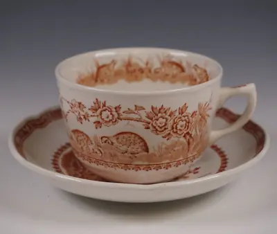 Furnivals 1913 Brown Quail Pattern Flat Cup & Saucer Set • $6