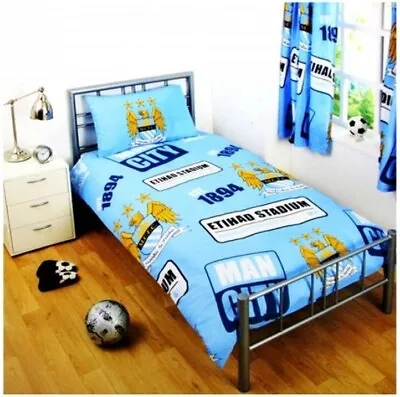 Manchester City Patch Single Duvet Cover Reversible Bedding Set • £26.99