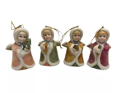 Ceramic Angel Ornaments Set Of 4 Packaged Pink Green Red Yellow Bearing Gifts • $9.99