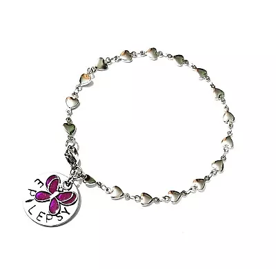 Medical Alert Bracelet Stainless Steel Dainty Heart Chain Disc & Butterfly Charm • £6.99