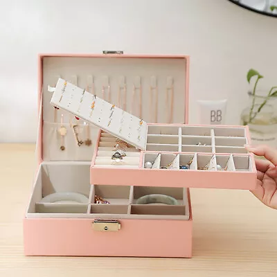 2 Layers Jewellery Box Storage Case Drawer Cabinet Earing Necklace Organizer New • £12.89