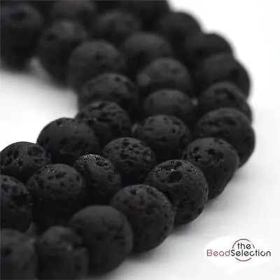 PREMIUM QUALITY BLACK LAVA ROCK ROUND GEMSTONE BEADS 4mm 6mm 8mm 10mm PER STRAND • £2.99