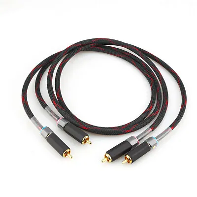 1Pair 4N OFC Copper Wire Gold-Plated Locking RCA Plug Hi-Fi Audio RCA Cable • $26