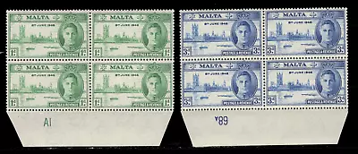 GB Malta StampS MARGIN BLOCKS - SG 232-233 - Peace And Victory 1946 MNH • $3