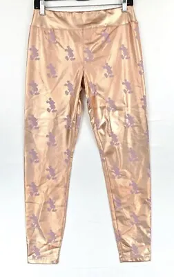 Disney Mickey Mouse Leggings Womens Pink Metallic Rose Gold Pants Size XLarge • $21.99