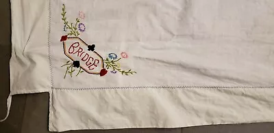 Vintage Bridge Embroidered Card Table Tablecloth With Ties • $16.90