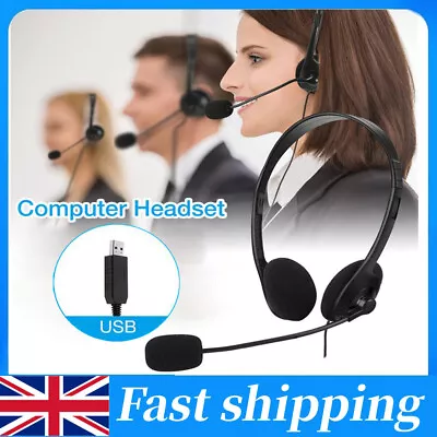 USB Headset With Microphone Computer Laptop PC Headphones For Call Center Work • £8.54