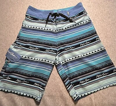 Maui And Sons Swim Trunks Board Shorts Youth Size 14 Blue Black Stripped • $1.87