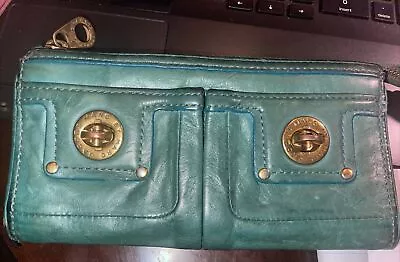 MARC By MARC JACOBS Turn Lock Wallet Top Zip Dark Green Leather Clutch • $7