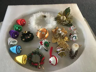Vintage Christmas Decorations / Bells / Baubles / Santa /Miniature Wreaths (18) • $18.99