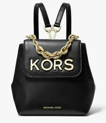 New Rare Michael Kors XS Mott Convertible Black Leather Backpack Rope Chain KORS • $443.63