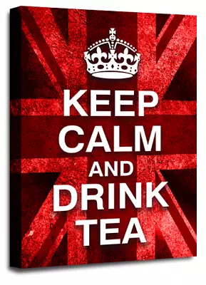 Keep Calm Art Print Red Drink Tea Quote Framed Canvas Wall Picture Large • £29.99