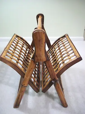 Vtg Wooden Bamboo Rattan Foldable Collapsible Magazine Newspaper Rack Holder • $36