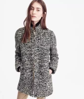 J CREW Lodge Coat In Black And White Speckled Boucle Size 10 Jacket • $72.77