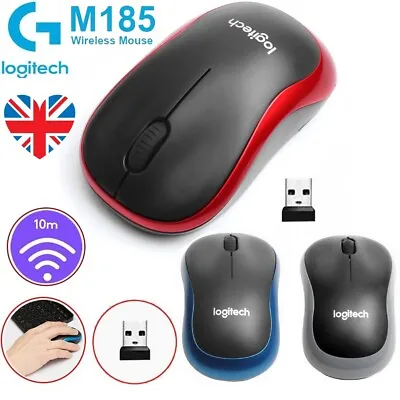 Logitech M185 Wireless Optical Mouse + USB Receiver Fit Compact PC Laptop Mouse • £6.99