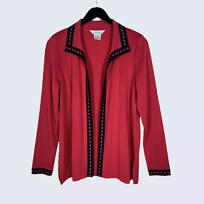 Exclusively Misook Womens Cardigan Sweater Small Red Black Knit Jacket Holiday • $34.95