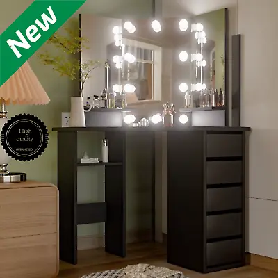 Corner Makeup Vanity Desk With Mirror & Lights 44'' Bedroom Vanity Table Shelf# • $179.99