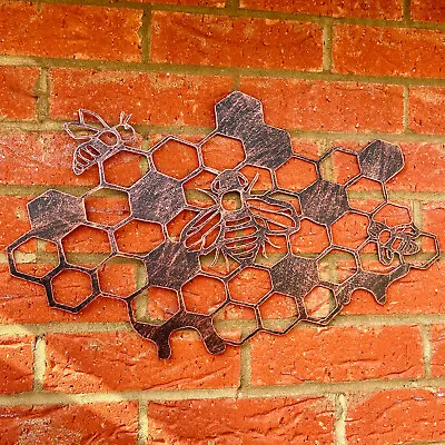 £23.99 • Buy Queen Bee Wall Art Copper Finish Metal Hanging Honeycomb Garden Decoration Gift 