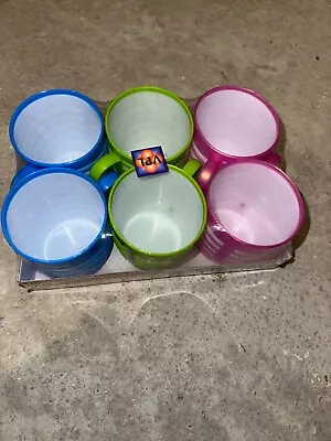 Unbreakable PLASTIC MUGS Colourful Drinking Cups Tea Coffee Camping Picnic Kids • £6