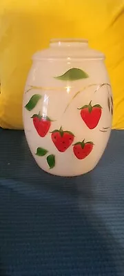 Vintage BARTLETT COLLINS COOKIE JAR WHITE RED STRAWBERRIES 9.25  Tall • $51