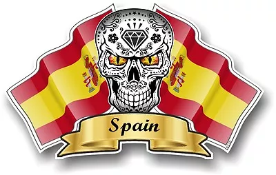 Mexican Sugar Skull & Spain Spanish Flags Vinyl Car Helmet Sticker Decal • £2.83