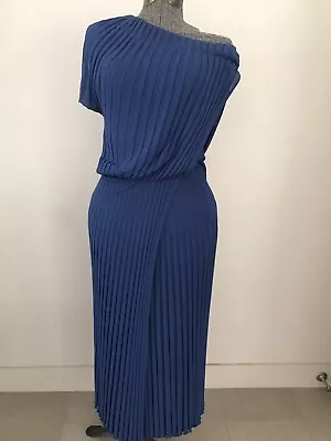 $270 • Buy Scanlan Theodore Ribbed One Shoulder Blue Dress 10