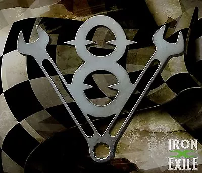 $16 • Buy V8 Small Emblem Badge Metal Cutout Stencil Hot Rat Street Rod Muscle Car Garage