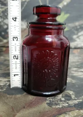 Vtg Ruby Red Wheaton Glass Bottle/Stopper Lid Sunflower B2H • $20.99