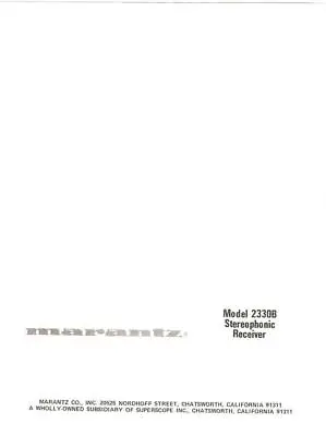 Operating Instructions For Marantz 2330 B • $12.48