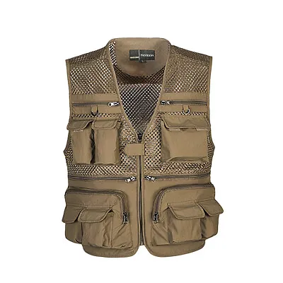 Multi Pocket Fishing Photography Hunting Mesh Vest Summer Outdoor Travel Jacket • £24.99