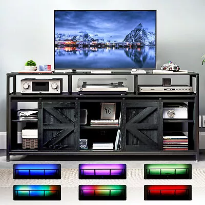 Wood TV Stand For 70  TVs With RGB LED & Charging Station Entertainment Center • $194.99