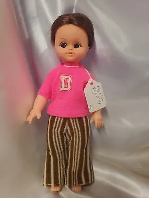 Vintage Plastic Doll 9  Made In Hong Kong Sporty Brunette D Shirt Striped Pants • $15