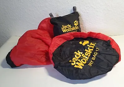 Jack Wolkskin Dry Bag 17 Litre Fold Up Pack Red Black X 2 • £25