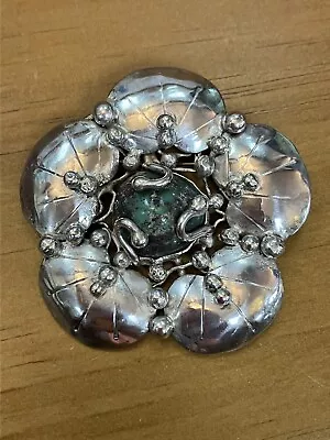 Mary Gage Sterling Silver Turquoise Flower Brooch Signed • $459.99