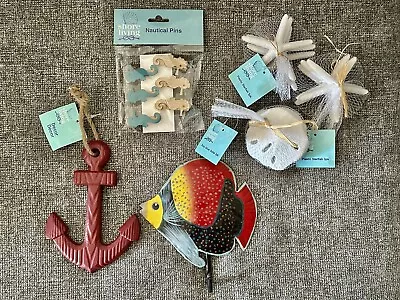 Beach Home/Nautical Decor Lot Of 5 Starfish Sand Dollar Fish Hook Anchor • £12.53