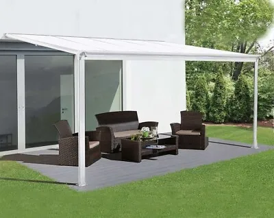 White Garden Veranda Carport Canopy Pergola Lean To Wall Outdoor 3m X 3.12m • £574.99