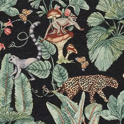 Jungle Tapestry Fabric Black 140cm Weave Exotic Jacquard Upholstery Cushions • £1.99