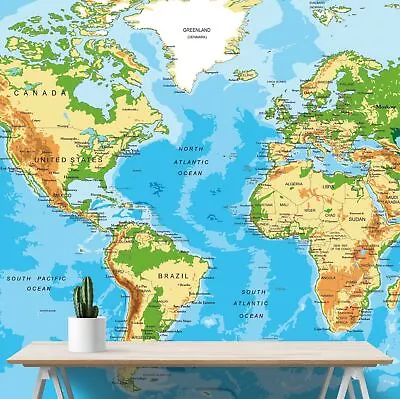 Large Blue World Map Wall Mural. #6134 • $189.99