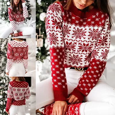 Women Christmas Sweater Long Sleeve Xmas Sweaters Ladies Knitted Knitwear Chic • $39.89