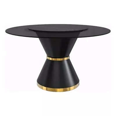 LeisureMod Qorvus Dining Table With Glass Top And Black/Gold Base Black • $1198.82