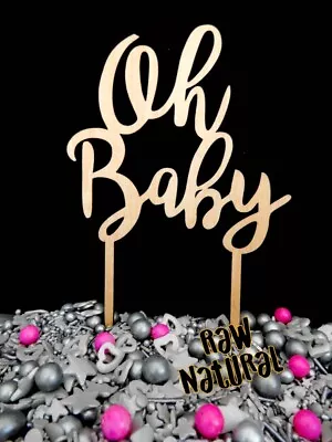 OH BABY HELLO COMPOSTABLE TIMBER 3 PLY 3mm CAKE TOPPER BABY SHOWER DECORATION • $6.50