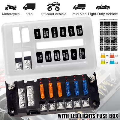 12-Way Blade Fuse Box Block Holder LED Indicator 12V 32V Auto Marine Waterproof • $15.99