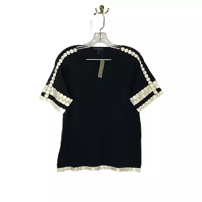 J. Crew Women’s Top Size Small Black With White Lace Trim #ii • $24