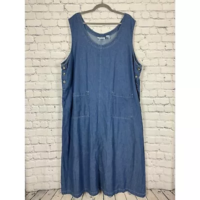Mainstreet Blues Vintage 90s Denim Jumper Dress Pocket Buttons Prairie Women 26W • $39.98